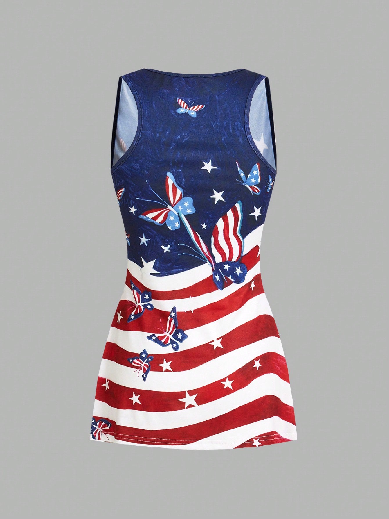 WOMEN'S AMERICAN FLAG PRINT STRETCH 2 PIECE LEGGINGS AND VEST TOP SET, SIZE 8