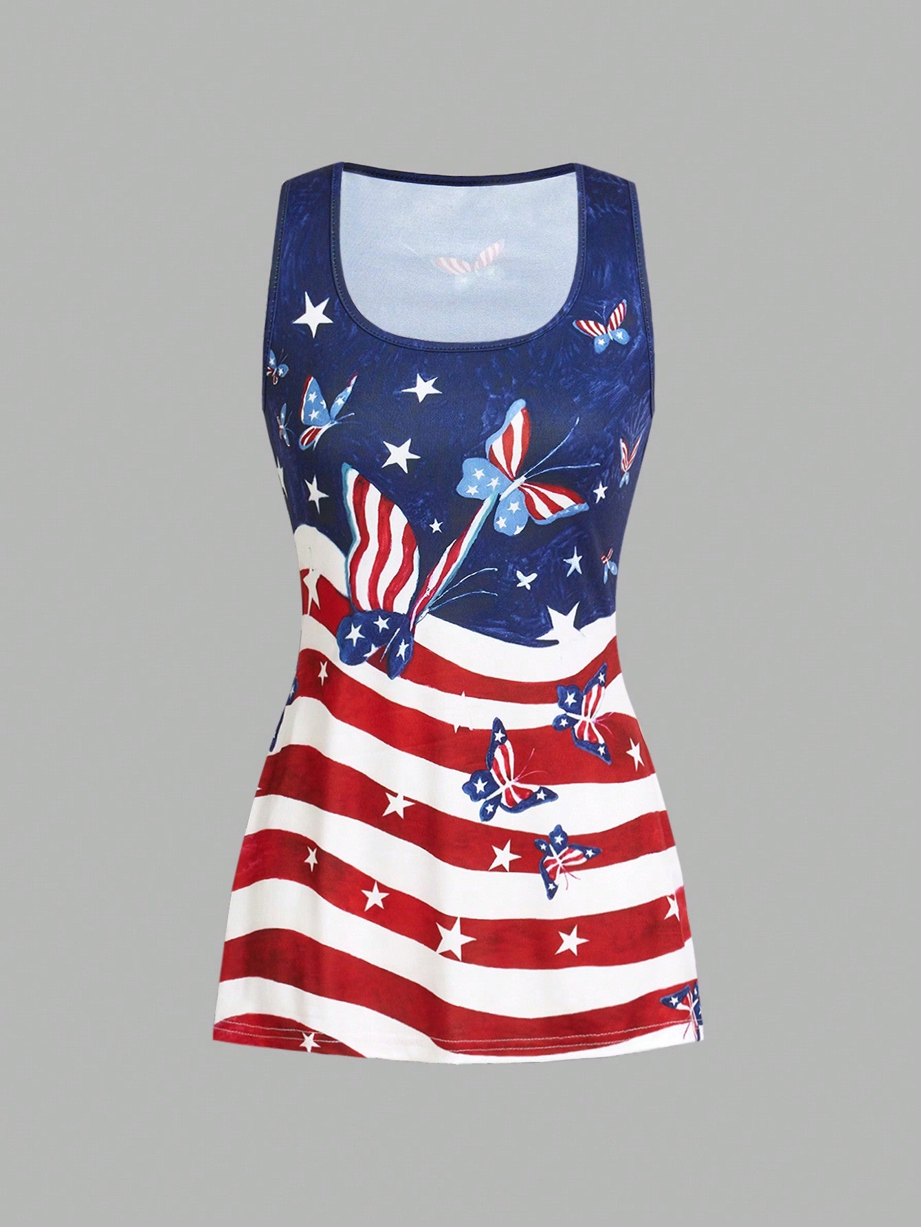 WOMEN'S AMERICAN FLAG PRINT STRETCH 2 PIECE LEGGINGS AND VEST TOP SET, SIZE 8