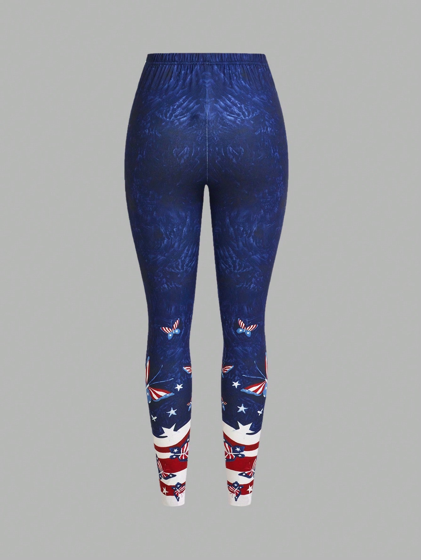 WOMEN'S AMERICAN FLAG PRINT STRETCH 2 PIECE LEGGINGS AND VEST TOP SET, SIZE 8