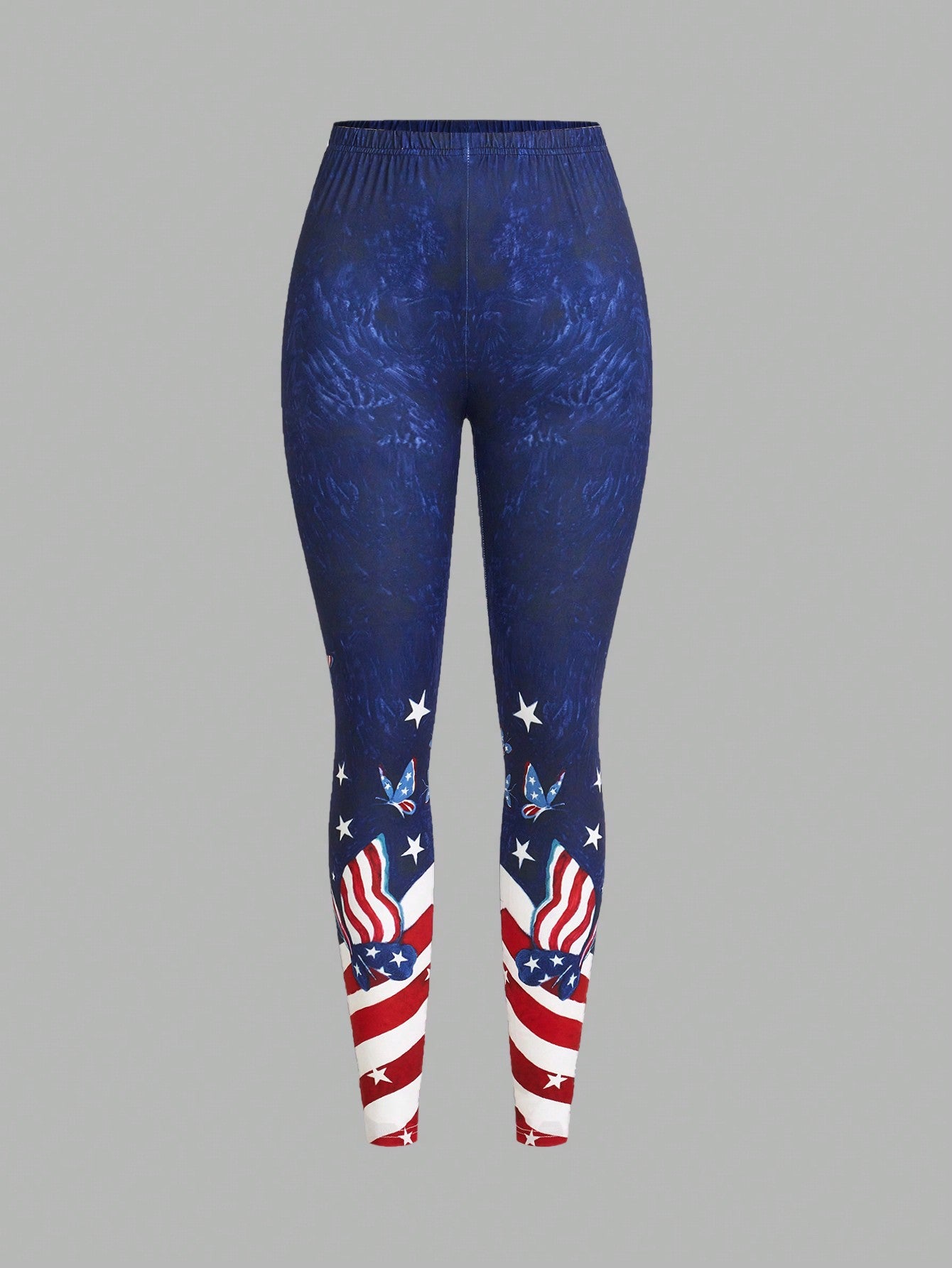 WOMEN'S AMERICAN FLAG PRINT STRETCH 2 PIECE LEGGINGS AND VEST TOP SET, SIZE 8