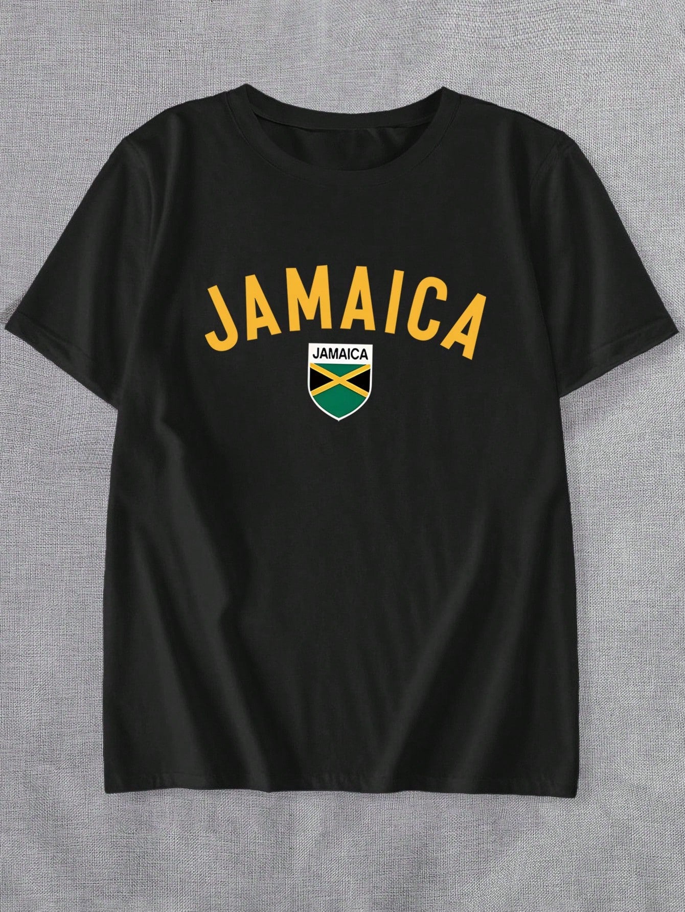 WOMEN'S BLACK T SHIRT, JAMAICA LOGO PRINT. PLUS SIZE 24