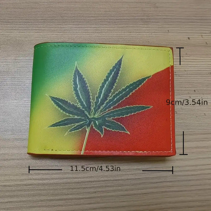 MENS WALLET, RASTA GANJA LEAF PRINT, CREDIT CARD SLOTS, FAUX LEATHER.