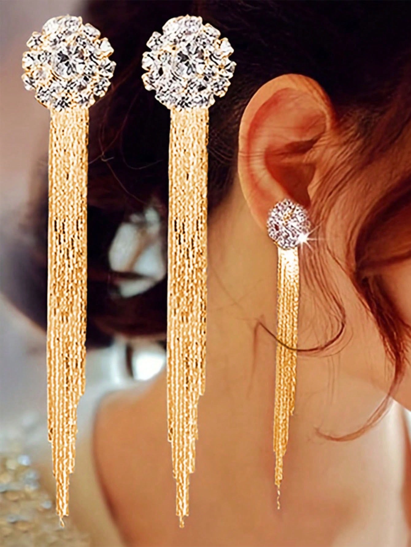 BEAUTIFUL WOMEN'S GOLD & RHINESTONE EVENING DRESS EARRINGS.