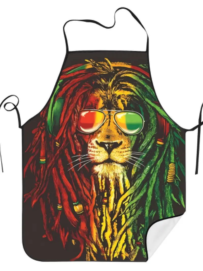 Rasta Reggae Jamaica Unisex Apron, Digital Print, Rastafari, Lion of Judah.
