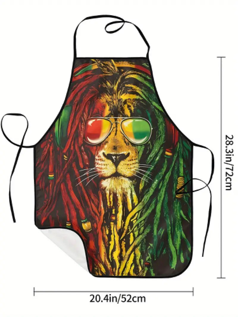 Rasta Reggae Jamaica Unisex Apron, Digital Print, Rastafari, Lion of Judah.