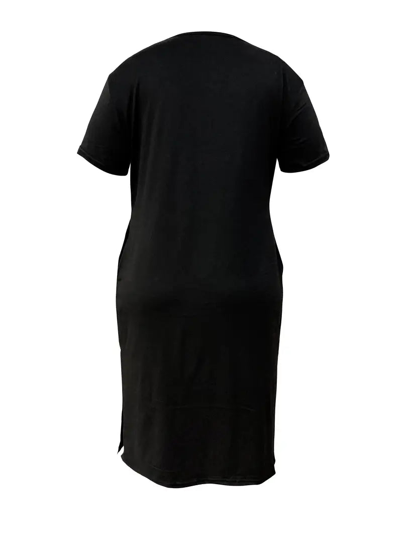 Women's Black Stretch Short Sleeve Midi T. Shirt Dress Rhinestone Plus Size 26