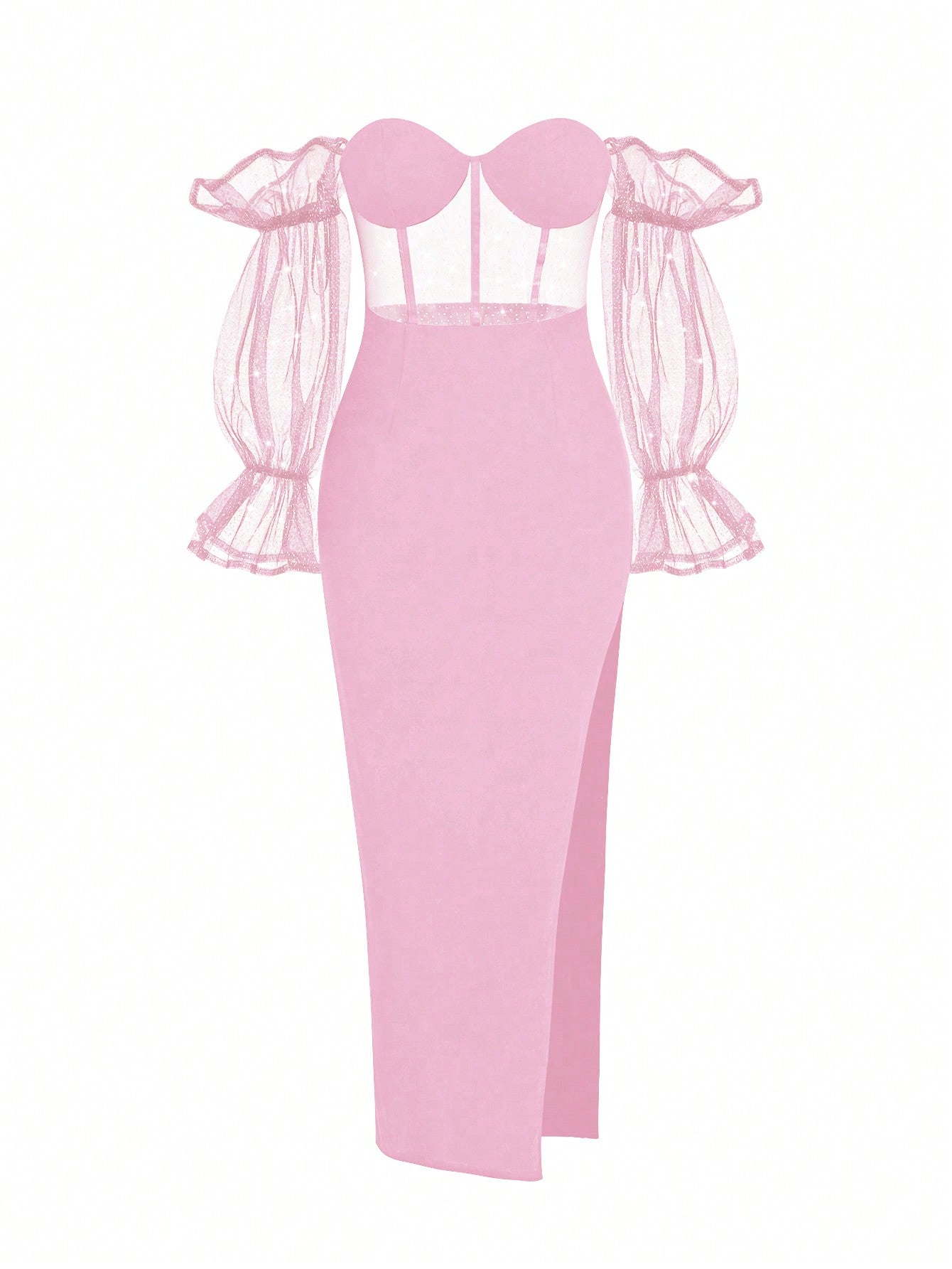 Womens Stunning Pale Pink Maxi Dress, Side Split, Open Shoulder Size 16
