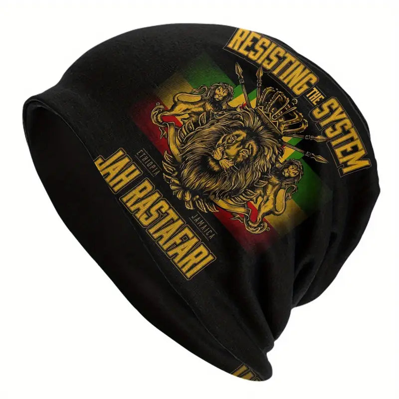 Mens Stretch Rasta Reggae Jamaica Multi-Colour Beanie Hat, JAH RASTAFARI, 1 size