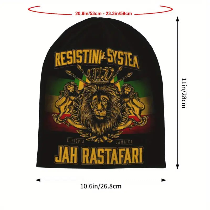 Mens Stretch Rasta Reggae Jamaica Multi-Colour Beanie Hat, JAH RASTAFARI, 1 size