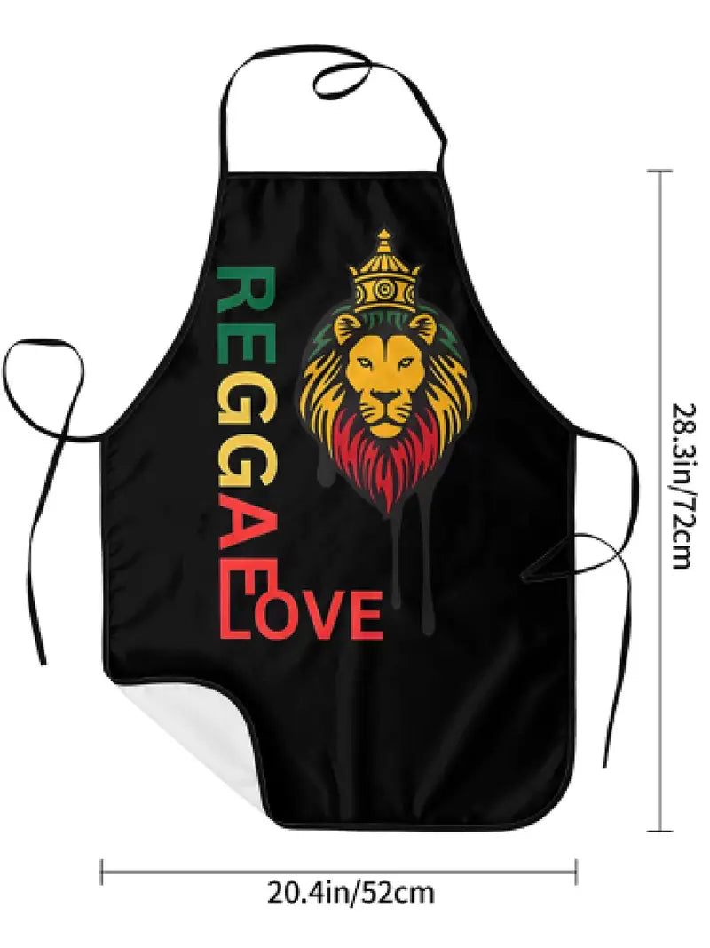 Rasta, Reggae, Jamaica inspired, Unisex Apron, Digital Print, Lion of Judah, "REGGAE LOVE"