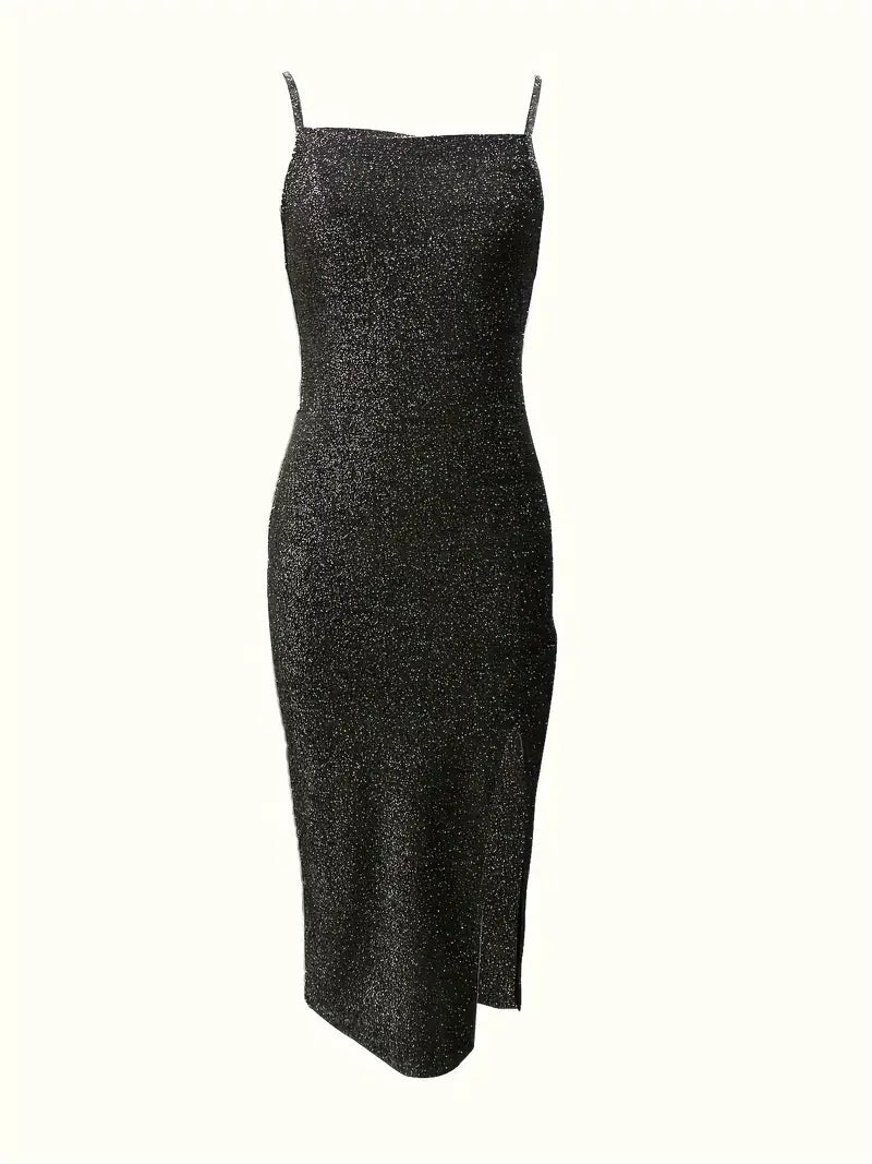 Silver Lurex Open Back Evening Cruise Party Dress Front Split Size 10