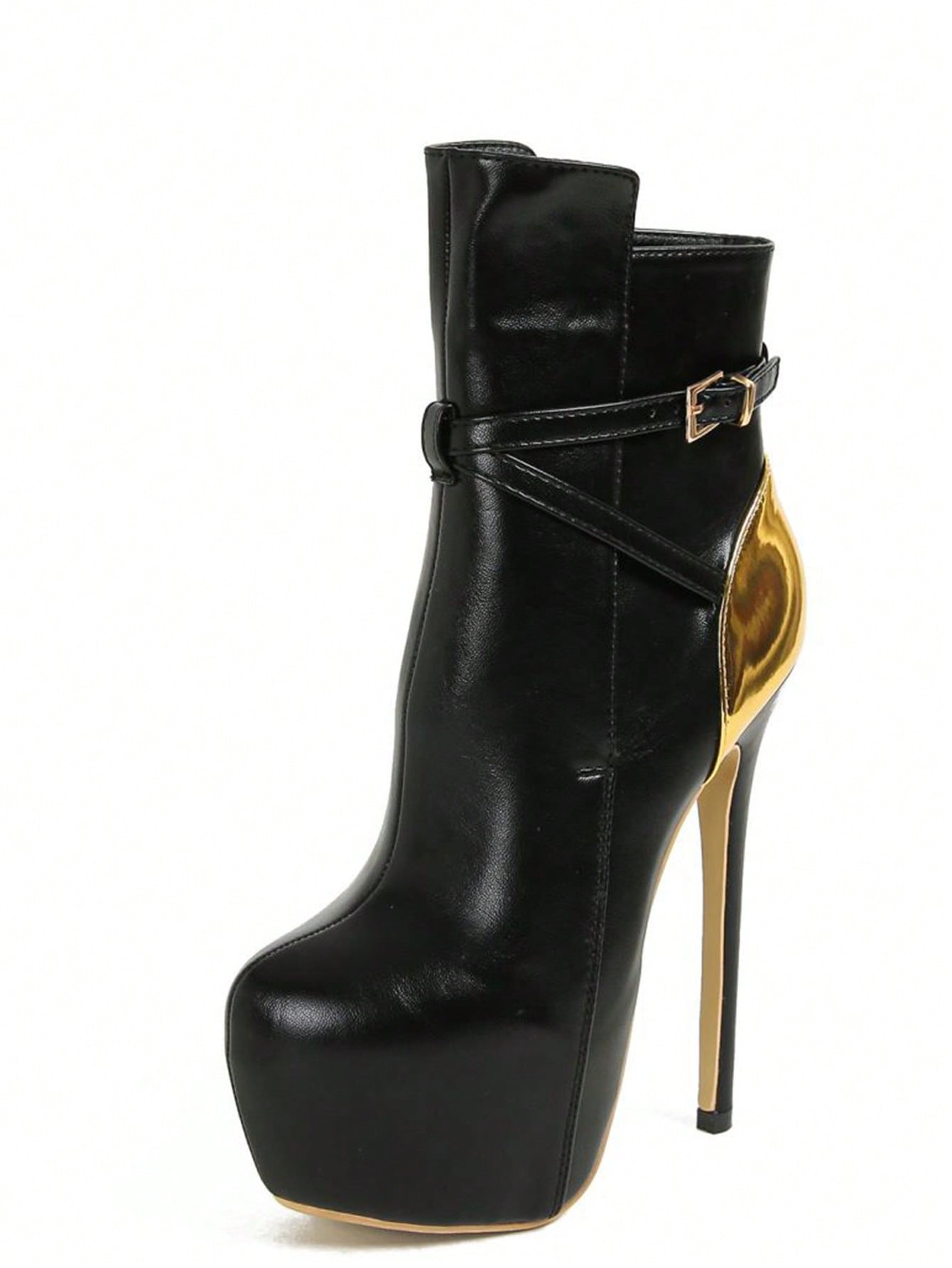 Women's Black & Gold Platform Ankle Boots ,Ultra High Stiletto Heels, Size 6