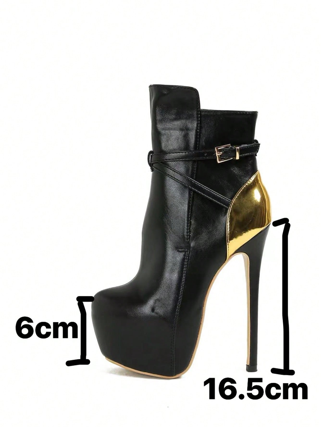 Women's Black & Gold Platform Ankle Boots ,Ultra High Stiletto Heels, Size 6