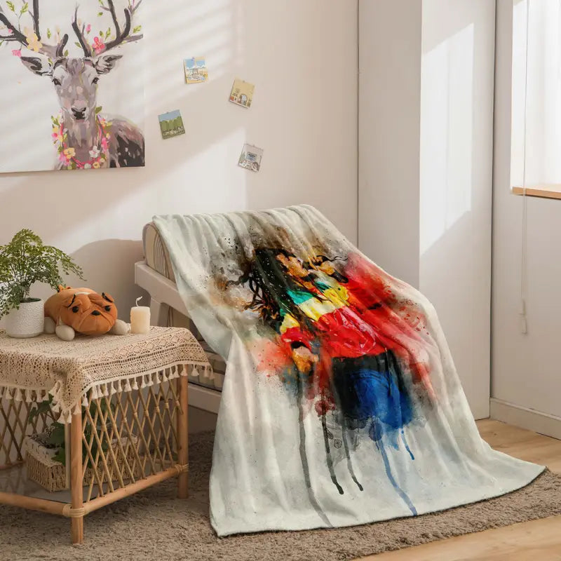 Rasta, Reggae, Jamaica Inspired, Soft Fleece Throw, with Bob Marley Print.