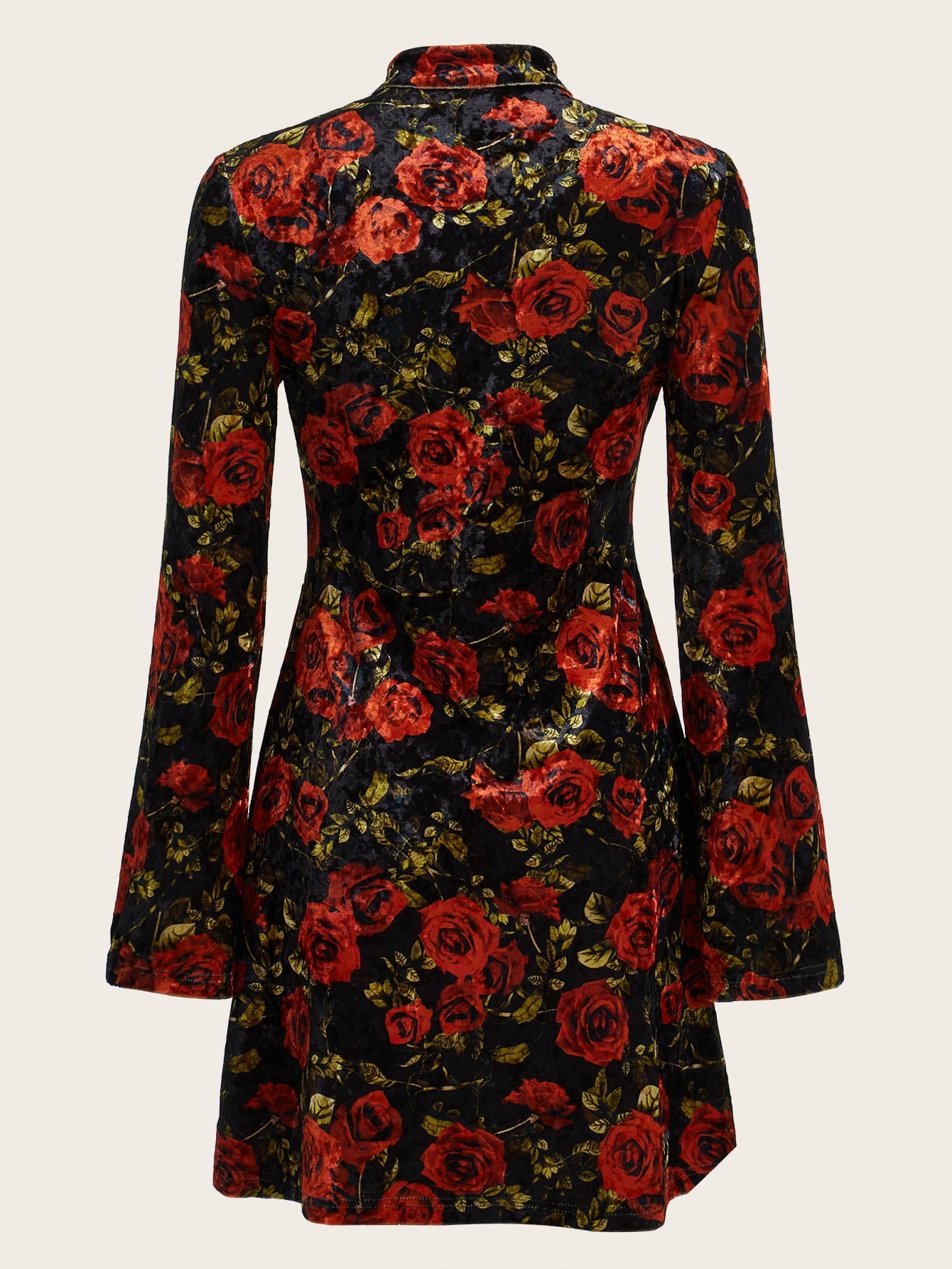Womens Black & Red Rose Knee Length Velvet Chinese Style Dress,Size 8