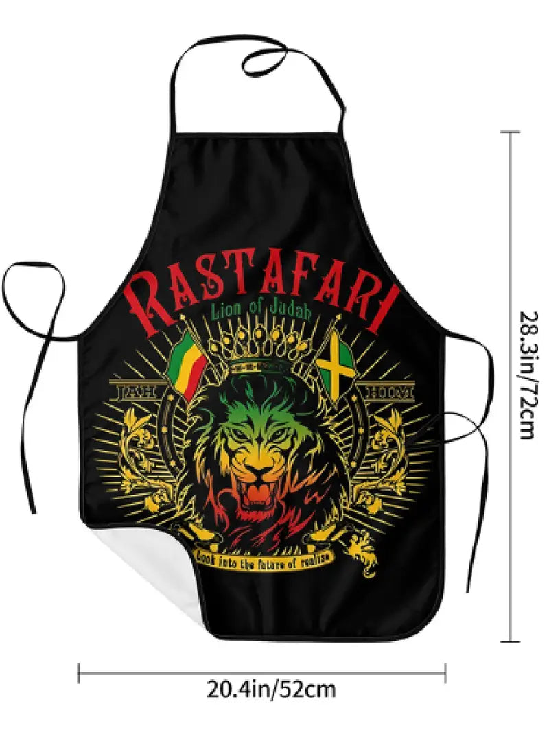 "Rastafari" Reggae, Jamaica, Unisex Apron, Digital Print, Lion of Judah.