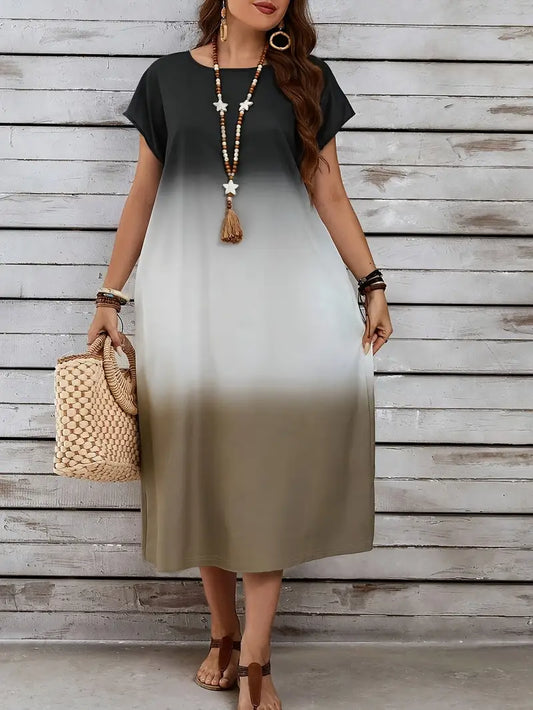 WOMEN'S Tricolour Ombre Midi Dress, Soft Jersey Stretch.