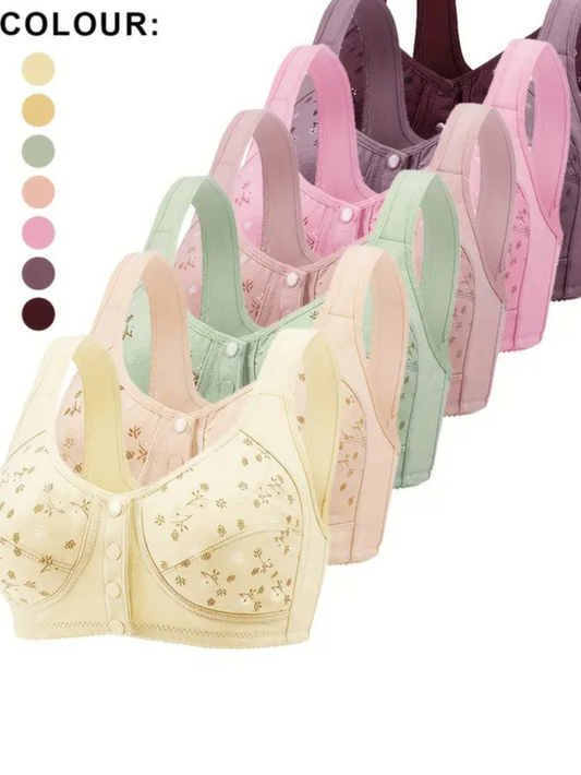 WOMEN'S SOFT COTTON FRONT FASTENING NON WIRED BRA, 7 COLOURS AVAILABLE, SIZE 24/26