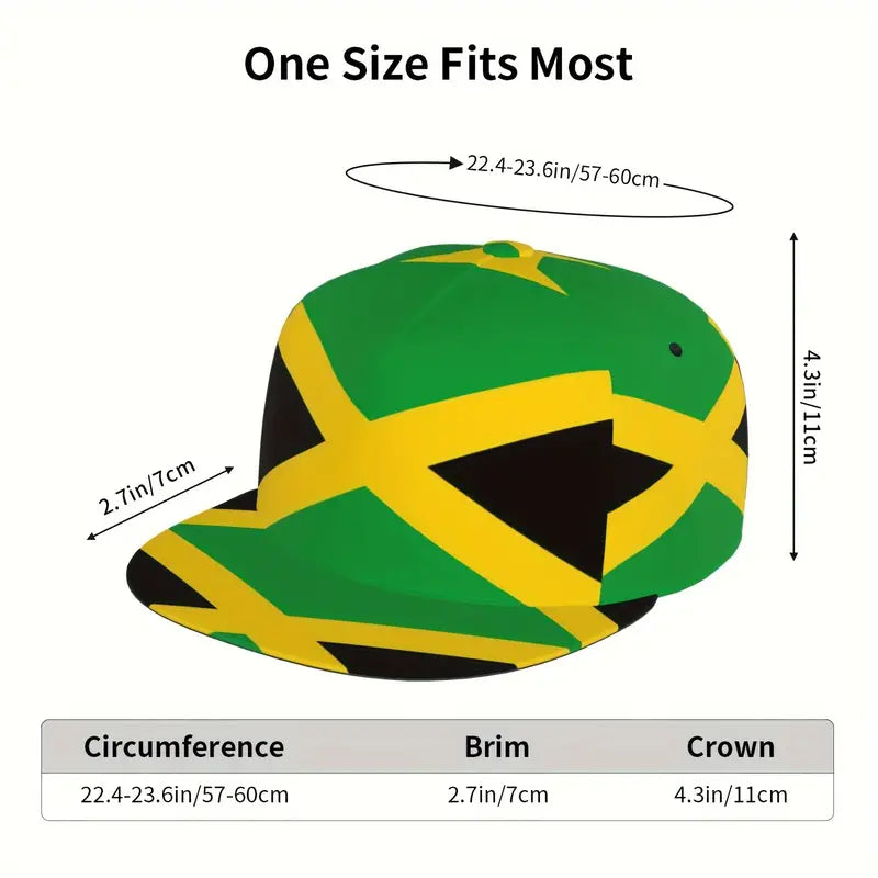 Men's Rasta, Reggae, Jamaica Flag, Hip Hop, Wide Peak Cap.
