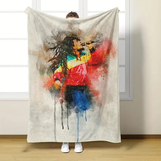 Rasta, Reggae, Jamaica Inspired, Soft Fleece Throw, with Bob Marley Print.