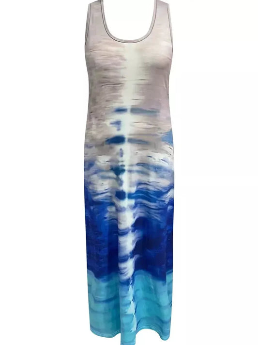 Women's Blue & Grey Ombre Maxi T. Shirt Dress Curve Plus Size 26